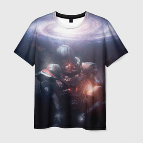 Мужская футболка 3D с принтом Mass Effect Shepard в Белгороде, 100% полиэфир | прямой крой, круглый вырез горловины, длина до линии бедер | n7 | shepard | масс эффект | шепард масс эффект