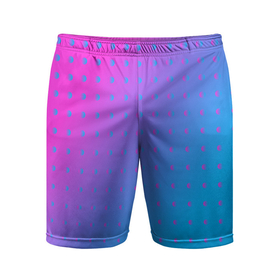 Мужские шорты спортивные с принтом Закат и капли, диагональный градиент с сеткой дотс в Курске,  |  | dots | polka dots | абстракция | геометрия | градиент | дотс | закат | круги | минимализм | переход цвета | розовый | точки