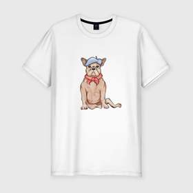 Мужская футболка хлопок Slim с принтом Собака сидит в Курске, 92% хлопок, 8% лайкра | приталенный силуэт, круглый вырез ворота, длина до линии бедра, короткий рукав | dog | питбуль | собака | собака коричневая | собака сидит