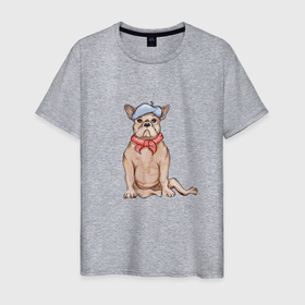 Мужская футболка хлопок с принтом Собака сидит в Екатеринбурге, 100% хлопок | прямой крой, круглый вырез горловины, длина до линии бедер, слегка спущенное плечо. | dog | питбуль | собака | собака коричневая | собака сидит