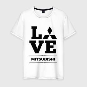 Мужская футболка хлопок с принтом Mitsubishi Love Classic в Курске, 100% хлопок | прямой крой, круглый вырез горловины, длина до линии бедер, слегка спущенное плечо. | auto | brand | logo | love | mitsubishi | symbol | авто | бренд | лого | митсубиси | мицубиси | символ