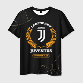 Мужская футболка 3D с принтом Лого Juventus и надпись Legendary Football Club на темном фоне в Курске, 100% полиэфир | прямой крой, круглый вырез горловины, длина до линии бедер | club | football | juventus | logo | клуб | краска | лого | мяч | символ | спорт | спрей | футбол | футболист | футболисты | футбольный | ювентус