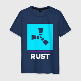 Мужская футболка хлопок с принтом Символ Rust в неоновых цветах в Тюмени, 100% хлопок | прямой крой, круглый вырез горловины, длина до линии бедер, слегка спущенное плечо. | logo | neon | rust | игра | игры | лого | логотип | неон | раст | символ