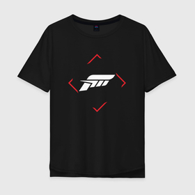 Мужская футболка хлопок Oversize с принтом Символ Forza Horizon в красном ромбе , 100% хлопок | свободный крой, круглый ворот, “спинка” длиннее передней части | forza | forza horizon | horizon | logo | игра | игры | лого | логотип | ромб | символ | форза | хорайзон