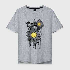 Мужская футболка хлопок Oversize с принтом Save love ромашки в Петрозаводске, 100% хлопок | свободный крой, круглый ворот, “спинка” длиннее передней части | flovers | любовь | надписи | подтеки | цветы