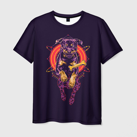 Мужская футболка 3D с принтом DOG IN ZERO GRAVITY , 100% полиэфир | прямой крой, круглый вырез горловины, длина до линии бедер | astronaut | bone | gravity | planet | puppy | purple | space | weightlessness | астронавт | гравитация | космос | кость | невесомость | планета | фиолетовый | щенок