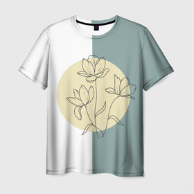 Мужская футболка 3D с принтом Минимализм в цветах в Кировске, 100% полиэфир | прямой крой, круглый вырез горловины, длина до линии бедер | композиция | лето | минимализм | повседневное | спокойствие | цвет | цветок | цветы