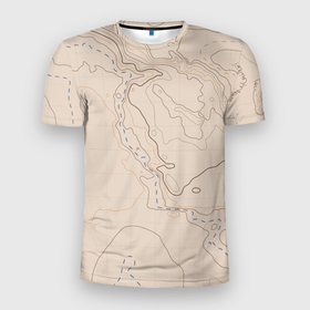 Мужская футболка 3D Slim с принтом Песчаная Топографическая Карта в Петрозаводске, 100% полиэстер с улучшенными характеристиками | приталенный силуэт, круглая горловина, широкие плечи, сужается к линии бедра | map | topography | география | земля | карта | песчаный | суша | топография