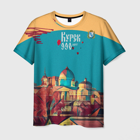 Мужская футболка 3D с принтом Курск 990 лет винтаж в Курске, 100% полиэфир | прямой крой, круглый вырез горловины, длина до линии бедер | 900 | города | день | курск | праздник