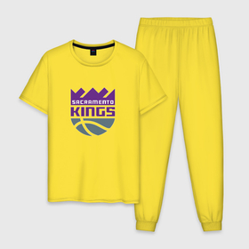 Мужская пижама хлопок с принтом Сакраменто Кингз NBA в Петрозаводске, 100% хлопок | брюки и футболка прямого кроя, без карманов, на брюках мягкая резинка на поясе и по низу штанин
 | Тематика изображения на принте: nba | sacramento kings | баскетбол | нба | сакраменто кингз
