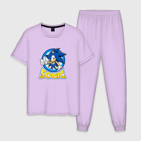 Мужская пижама хлопок с принтом SONIC 2D , 100% хлопок | брюки и футболка прямого кроя, без карманов, на брюках мягкая резинка на поясе и по низу штанин
 | sonic | ежик соник | мультфильм | синий еж | соник