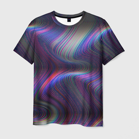 Мужская футболка 3D с принтом WAVES ILLUSION в Екатеринбурге, 100% полиэфир | прямой крой, круглый вырез горловины, длина до линии бедер | Тематика изображения на принте: 3д | волна | волны | геометрия | градиент | иллюзия | программист | разноцветные волны | рисунок | схемы | текстура | узор