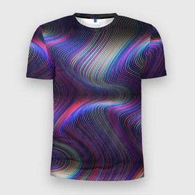 Мужская футболка 3D Slim с принтом WAVES ILLUSION в Тюмени, 100% полиэстер с улучшенными характеристиками | приталенный силуэт, круглая горловина, широкие плечи, сужается к линии бедра | 3д | волна | волны | геометрия | градиент | иллюзия | программист | разноцветные волны | рисунок | схемы | текстура | узор