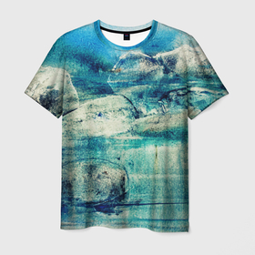 Мужская футболка 3D с принтом Прибрежная синева в Екатеринбурге, 100% полиэфир | прямой крой, круглый вырез горловины, длина до линии бедер | blue stones | seaside | берег моря | камни на берегу моря | прибрежная синева | синие камни | синий берег