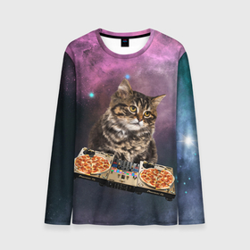 Мужской лонгслив 3D с принтом Космический котёнок диджей | Space DJ Cat , 100% полиэстер | длинные рукава, круглый вырез горловины, полуприлегающий силуэт | galaxy | in space | pizza | vinyl | vynil | в космосе | винил | вселенная | галактика | диск жокей | космическая кошка | космический кот | космос | кот | котик | котята | микшер | пицца | прикол | пульт | юмор