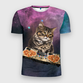 Мужская футболка 3D Slim с принтом Космический котёнок диджей | Space DJ Cat в Белгороде, 100% полиэстер с улучшенными характеристиками | приталенный силуэт, круглая горловина, широкие плечи, сужается к линии бедра | galaxy | in space | pizza | vinyl | vynil | в космосе | винил | вселенная | галактика | диск жокей | космическая кошка | космический кот | космос | кот | котик | котята | микшер | пицца | прикол | пульт | юмор