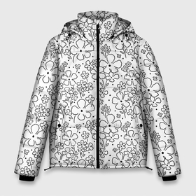 Мужская зимняя куртка 3D с принтом Цветочки (черные на белом) в Екатеринбурге, верх — 100% полиэстер; подкладка — 100% полиэстер; утеплитель — 100% полиэстер | длина ниже бедра, свободный силуэт Оверсайз. Есть воротник-стойка, отстегивающийся капюшон и ветрозащитная планка. 

Боковые карманы с листочкой на кнопках и внутренний карман на молнии. | flowers | бутоны | летнее | лето | листочки | листья | милое | орнамент | паттерн | пестрое | принт | природа | растения | растительный | ромашки | роспись | узор | флора | цветастое | цветение | цветочки