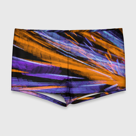 Мужские купальные плавки 3D с принтом Неоновые прерывающиеся линии   Оранжевый и фиолетовый в Петрозаводске, Полиэстер 85%, Спандекс 15% |  | abstraction | art | artwork | colorful | colors | neon | surrealism | абстракция | арт | искусство | краски | линии | лучи | неон | разноцветный | сюрреализм | цвета