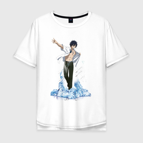 Мужская футболка хлопок Oversize с принтом Грей на льду , 100% хлопок | свободный крой, круглый ворот, “спинка” длиннее передней части | fairy tail | грей | грей на льду | лёд | маг льда | отмороженный | хвост феи