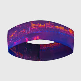 Повязка на голову 3D с принтом Неоновый город с высоты  Фиолетовый ,  |  | abstraction | art | artwork | city | colorful | colors | high | lights | neon | surrealism | абстракция | арт | высота | город | искусство | неон | разноцветный | сюрреализм | фонари | цвета
