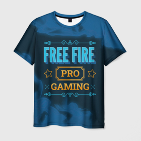 Мужская футболка 3D с принтом Игра Free Fire: PRO Gaming в Курске, 100% полиэфир | прямой крой, круглый вырез горловины, длина до линии бедер | fire | free | free fire | garena | logo | pro | гарена | игра | игры | лого | логотип | огонь | пламя | символ | фаер | фри