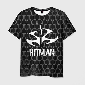 Мужская футболка 3D с принтом Hitman Glitch на темном фоне в Екатеринбурге, 100% полиэфир | прямой крой, круглый вырез горловины, длина до линии бедер | Тематика изображения на принте: glitch | hitman | logo | игра | игры | краска | краски | лого | логотип | символ | хитман