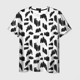 Мужская футболка 3D с принтом Узор (штрихи) в Белгороде, 100% полиэфир | прямой крой, круглый вырез горловины, длина до линии бедер | абстракция | граффити | каляки | орнамент | паттерн | принт | пятна | рябь | узор | ч б | черно белое | черточки | штрихи