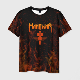 Мужская футболка 3D с принтом Manowar | ПЛАМЯ в Новосибирске, 100% полиэфир | прямой крой, круглый вырез горловины, длина до линии бедер | man of war | manowar | music | rock | мановар | музыка | рок
