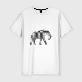 Мужская футболка хлопок Slim с принтом Слон в шашечку в Курске, 92% хлопок, 8% лайкра | приталенный силуэт, круглый вырез ворота, длина до линии бедра, короткий рукав | арт | графика | животное | звери | слон | такси | штрих