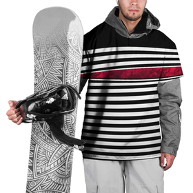 Накидка на куртку 3D с принтом Полосатый современный черно белый с красной вставкой узор в Новосибирске, 100% полиэстер |  | red | striped pattern | stripes | красный и черный | красный мрамор | полосатый узор | черно белый