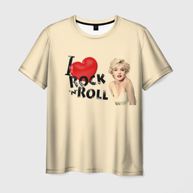 Мужская футболка 3D с принтом NOSTALGIA FOR ROCK AND ROLL в Кировске, 100% полиэфир | прямой крой, круглый вырез горловины, длина до линии бедер | love | marilyn monroe | любовь | музыка | мэрилин монро | рок н ролл