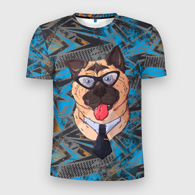 Мужская футболка 3D Slim с принтом Бульдог офисный клерк  в очках в Белгороде, 100% полиэстер с улучшенными характеристиками | приталенный силуэт, круглая горловина, широкие плечи, сужается к линии бедра | бульдог | коллега | офис | офисный | пес | собака