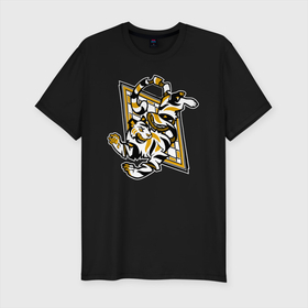 Мужская футболка хлопок Slim с принтом Развязанный в Белгороде, 92% хлопок, 8% лайкра | приталенный силуэт, круглый вырез ворота, длина до линии бедра, короткий рукав | абстракция | арт | животные | звери | золотой цвет | тигр | чёрно белый