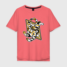 Мужская футболка хлопок Oversize с принтом Развязанный в Тюмени, 100% хлопок | свободный крой, круглый ворот, “спинка” длиннее передней части | абстракция | арт | животные | звери | золотой цвет | тигр | чёрно белый