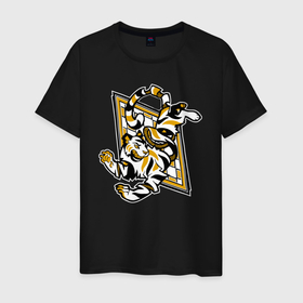 Мужская футболка хлопок с принтом Развязанный в Курске, 100% хлопок | прямой крой, круглый вырез горловины, длина до линии бедер, слегка спущенное плечо. | абстракция | арт | животные | звери | золотой цвет | тигр | чёрно белый