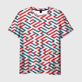 Мужская футболка 3D с принтом Изометрический Лабиринт в Тюмени, 100% полиэфир | прямой крой, круглый вырез горловины, длина до линии бедер | isometric | maze | pattern | изометрический | красный | лабиринт | узор