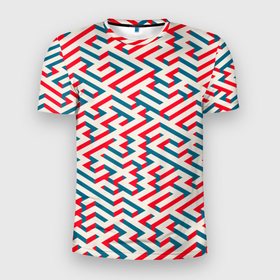 Мужская футболка 3D Slim с принтом Изометрический Лабиринт в Санкт-Петербурге, 100% полиэстер с улучшенными характеристиками | приталенный силуэт, круглая горловина, широкие плечи, сужается к линии бедра | Тематика изображения на принте: isometric | maze | pattern | изометрический | красный | лабиринт | узор