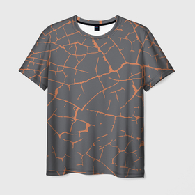 Мужская футболка 3D с принтом Грунтовые Трещины в Кировске, 100% полиэфир | прямой крой, круглый вырез горловины, длина до линии бедер | brown | cracks | ground | pattern | грунт | коричневый | трещины | узор