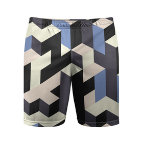 Мужские шорты спортивные с принтом Изометрическая Мозаика в Курске,  |  | isometric | mosaic | pattern | изометрический | мозаика | синий | узор