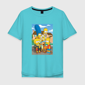 Мужская футболка хлопок Oversize с принтом Любимые Симпсоны в Курске, 100% хлопок | свободный крой, круглый ворот, “спинка” длиннее передней части | барт симпсонс | гомер симпсон | лиза симпсон | мардж симпсон | семья симпсонов | симпсоны