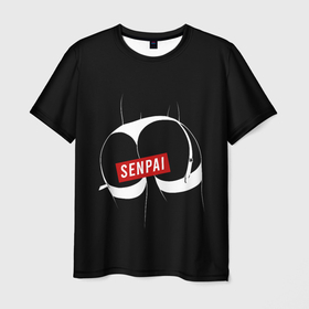 Мужская футболка 3D с принтом Senpai Ч Б в Петрозаводске, 100% полиэфир | прямой крой, круглый вырез горловины, длина до линии бедер | senpai | девушка | тело | чулки