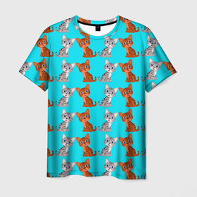 Мужская футболка 3D с принтом CURIOUS KITTENS в Курске, 100% полиэфир | прямой крой, круглый вырез горловины, длина до линии бедер | детская картинка | домашние | животные | забавные | котята | любопытные | текстура