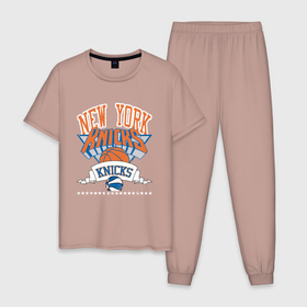 Мужская пижама хлопок с принтом NEW YORK KNIKS NBA в Санкт-Петербурге, 100% хлопок | брюки и футболка прямого кроя, без карманов, на брюках мягкая резинка на поясе и по низу штанин
 | basketball | champion | game | kniks | nba | new york | sport | team | usa | баскетбол | игра | мяч | нба | никс | нью йорк | спорт