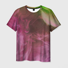 Мужская футболка 3D с принтом Неоновый дым   Розовый и зелёный в Курске, 100% полиэфир | прямой крой, круглый вырез горловины, длина до линии бедер | abstraction | art | artwork | colorful | colors | fog | neon | smoke | surrealism | абстракция | арт | дым | искусство | неон | разноцветный | сюрреализм | туман | цвета