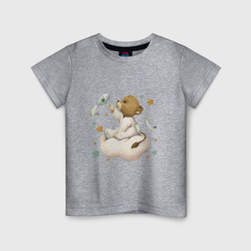 Детская футболка хлопок с принтом Львенок на облачке в Екатеринбурге, 100% хлопок | круглый вырез горловины, полуприлегающий силуэт, длина до линии бедер | Тематика изображения на принте: unique | для мальчиков | львенок | облако | ракета