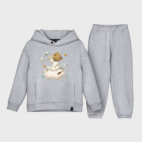 Детский костюм хлопок Oversize с принтом Львенок на облачке в Курске,  |  | unique | для мальчиков | львенок | облако | ракета
