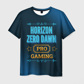 Мужская футболка 3D с принтом Игра Horizon Zero Dawn: PRO Gaming в Петрозаводске, 100% полиэфир | прямой крой, круглый вырез горловины, длина до линии бедер | dawn | horizon | horizon zero dawn | logo | pro | zero | градиент | игра | игры | лого | логотип | символ | хорайзон