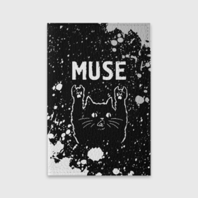 Обложка для паспорта матовая кожа с принтом Группа Muse и Рок Кот , натуральная матовая кожа | размер 19,3 х 13,7 см; прозрачные пластиковые крепления | Тематика изображения на принте: band | metal | muse | paint | rock | брызги | группа | кот | краска | мьюз | рок | рок кот