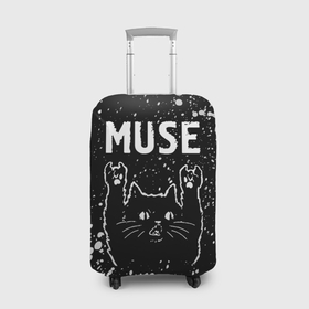 Чехол для чемодана 3D с принтом Группа Muse и Рок Кот в Петрозаводске, 86% полиэфир, 14% спандекс | двустороннее нанесение принта, прорези для ручек и колес | band | metal | muse | paint | rock | брызги | группа | кот | краска | мьюз | рок | рок кот