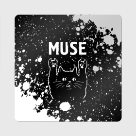 Магнит виниловый Квадрат с принтом Группа Muse и Рок Кот в Петрозаводске, полимерный материал с магнитным слоем | размер 9*9 см, закругленные углы | band | metal | muse | paint | rock | брызги | группа | кот | краска | мьюз | рок | рок кот
